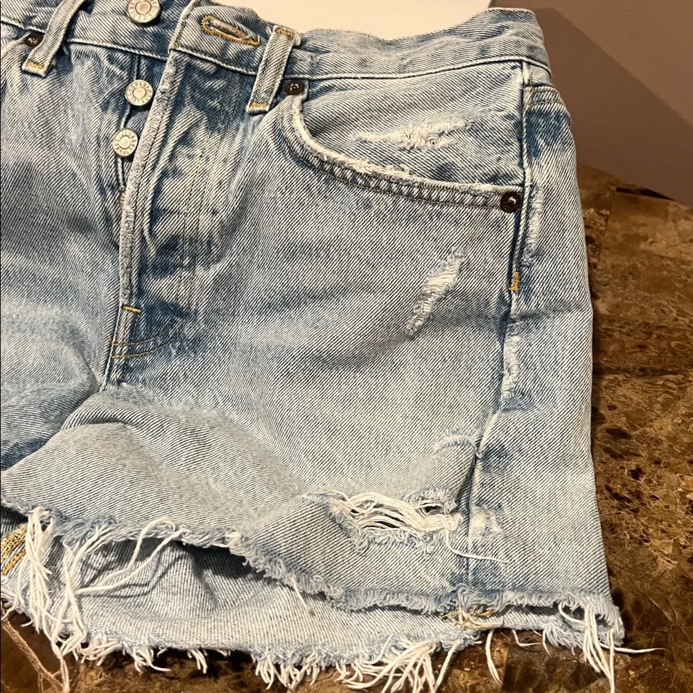 AGOLDE Parker Long Distressed Jean Shorts, Size 23
